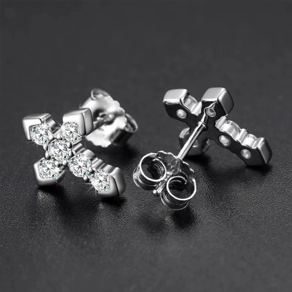 Abigail Cross Pointed Moissanite Stud Earrings 2