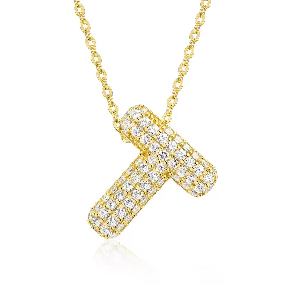 Bling Bubble Initial Letter Moissanite Necklace 11