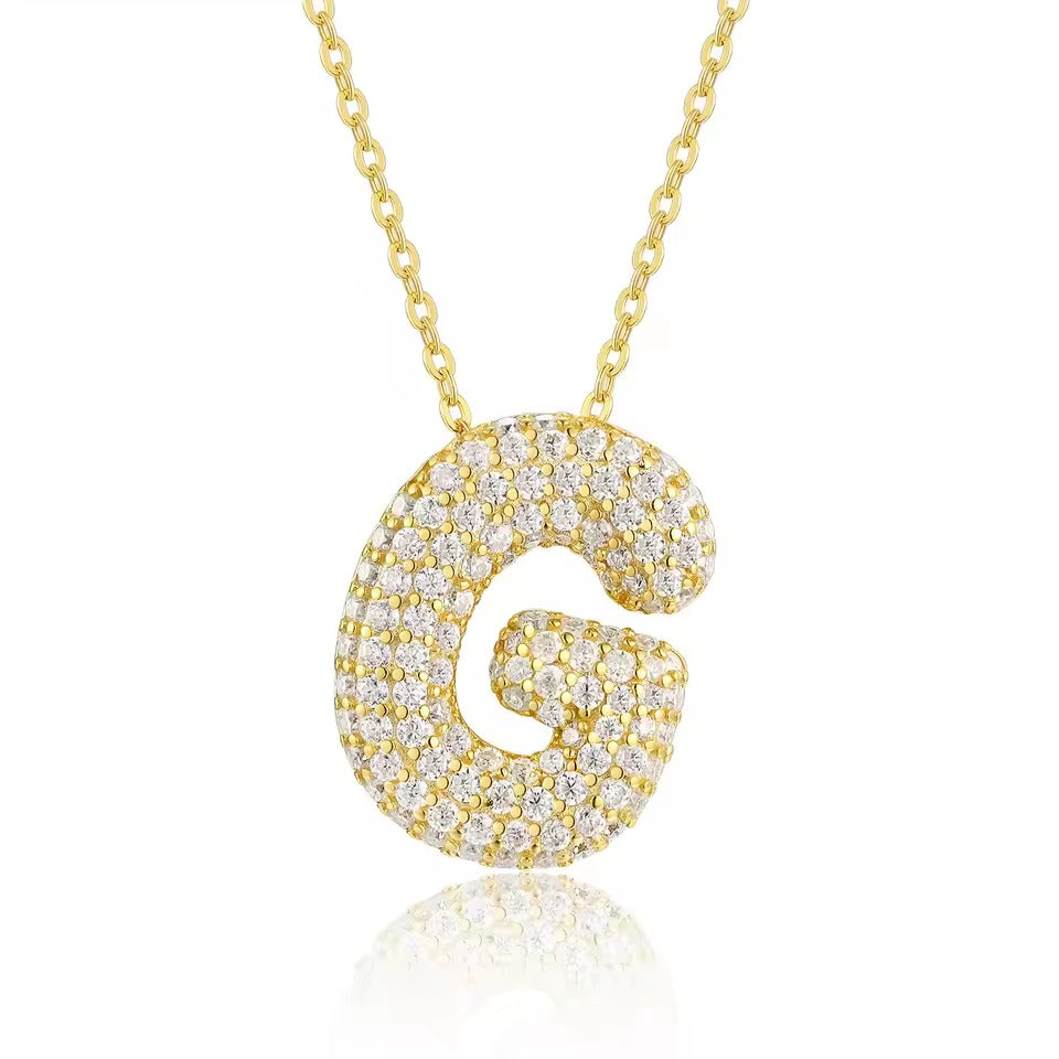 Bling Bubble Initial Letter Moissanite Necklace 13