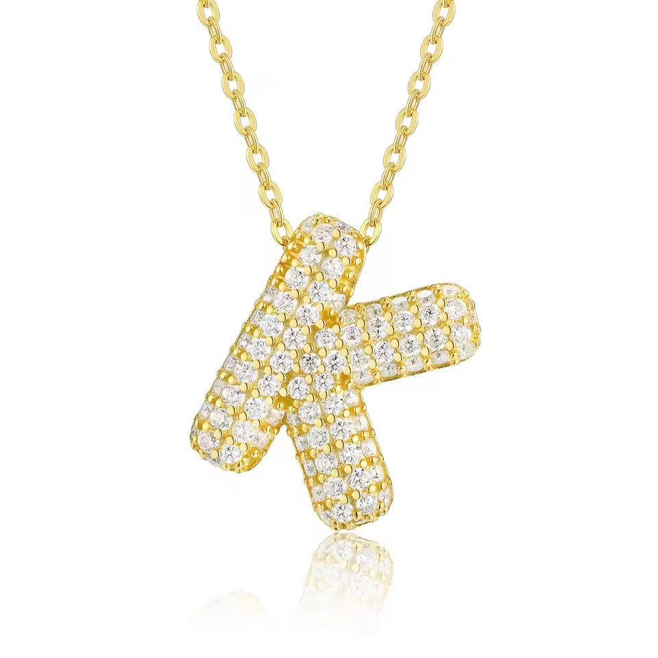 Bling Bubble Initial Letter Moissanite Necklace 16