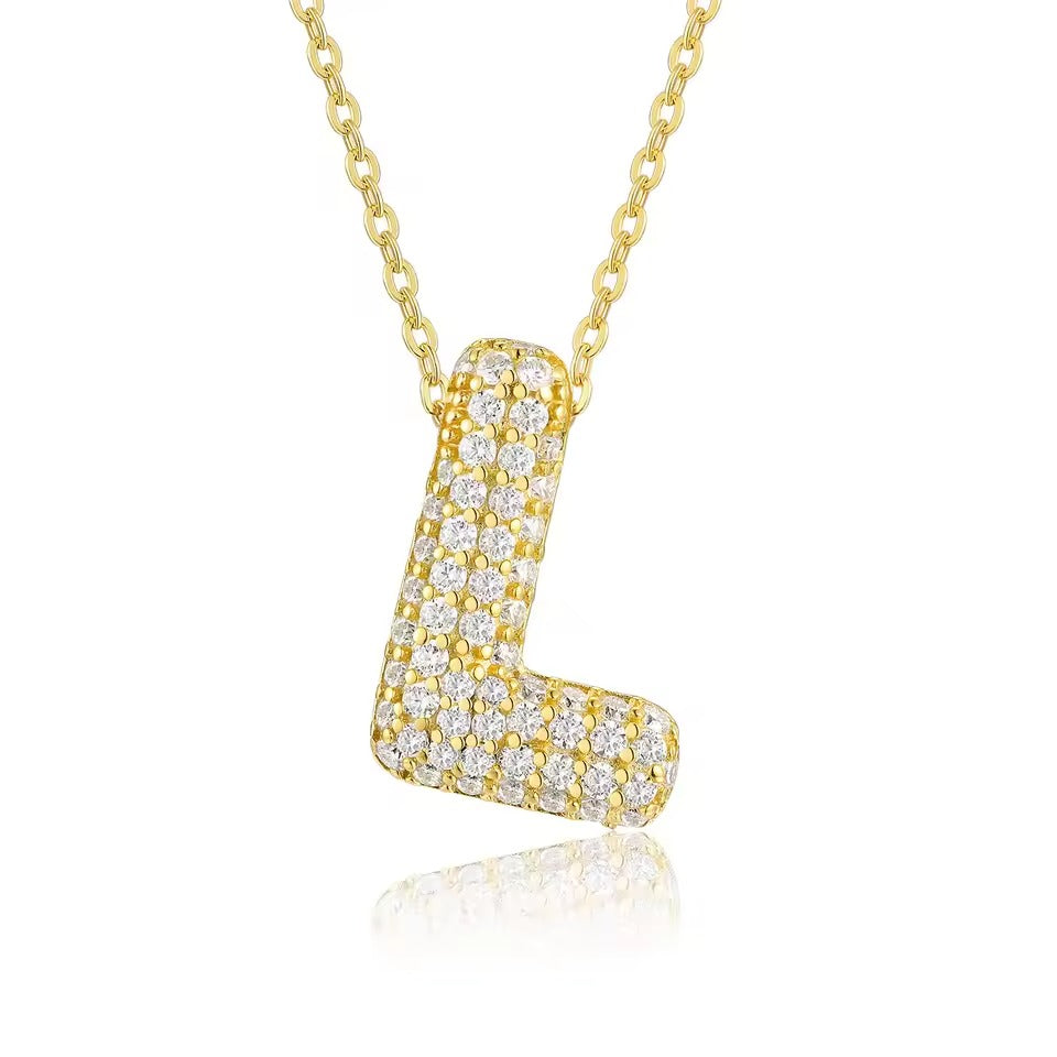 Bling Bubble Initial Letter Moissanite Necklace 17