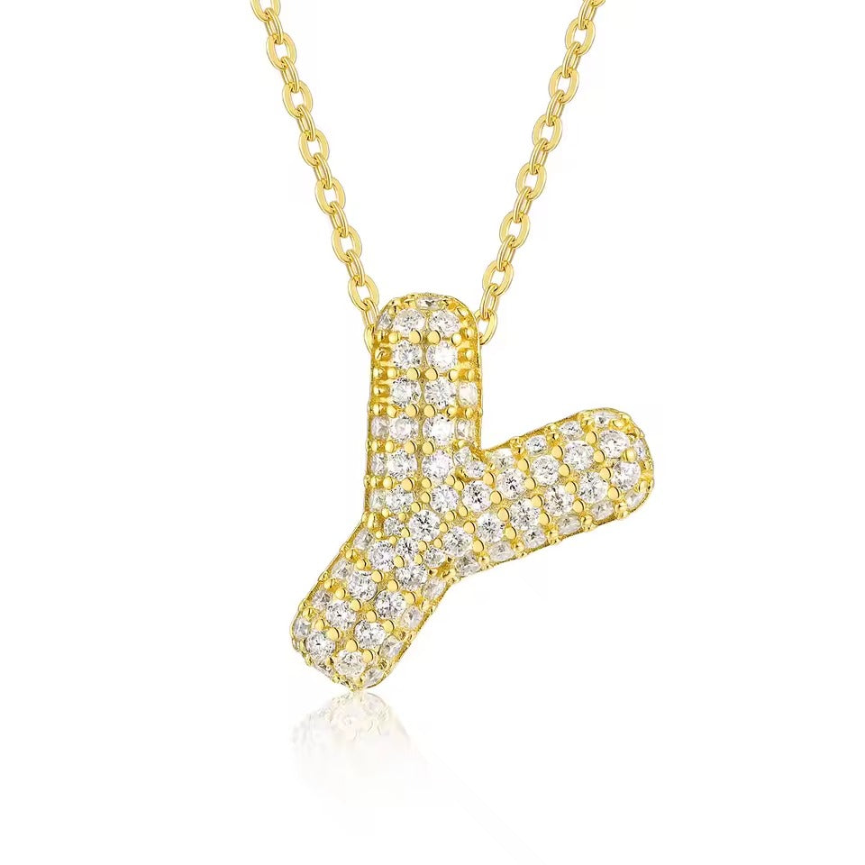 Bling Bubble Initial Letter Moissanite Necklace 19
