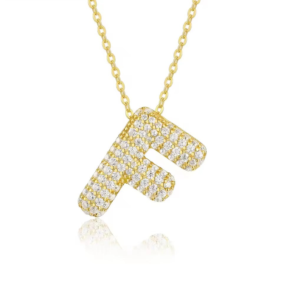 Bling Bubble Initial Letter Moissanite Necklace 20