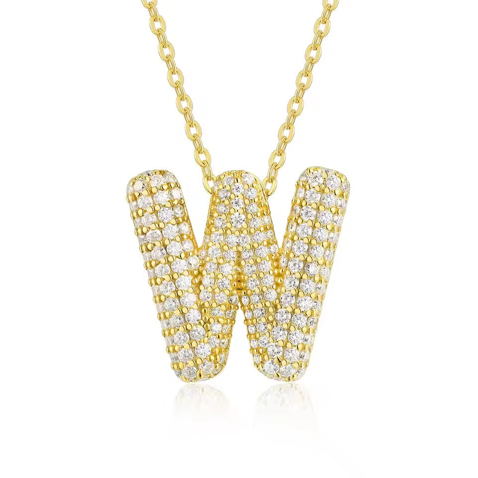 Bling Bubble Initial Letter Moissanite Necklace 23