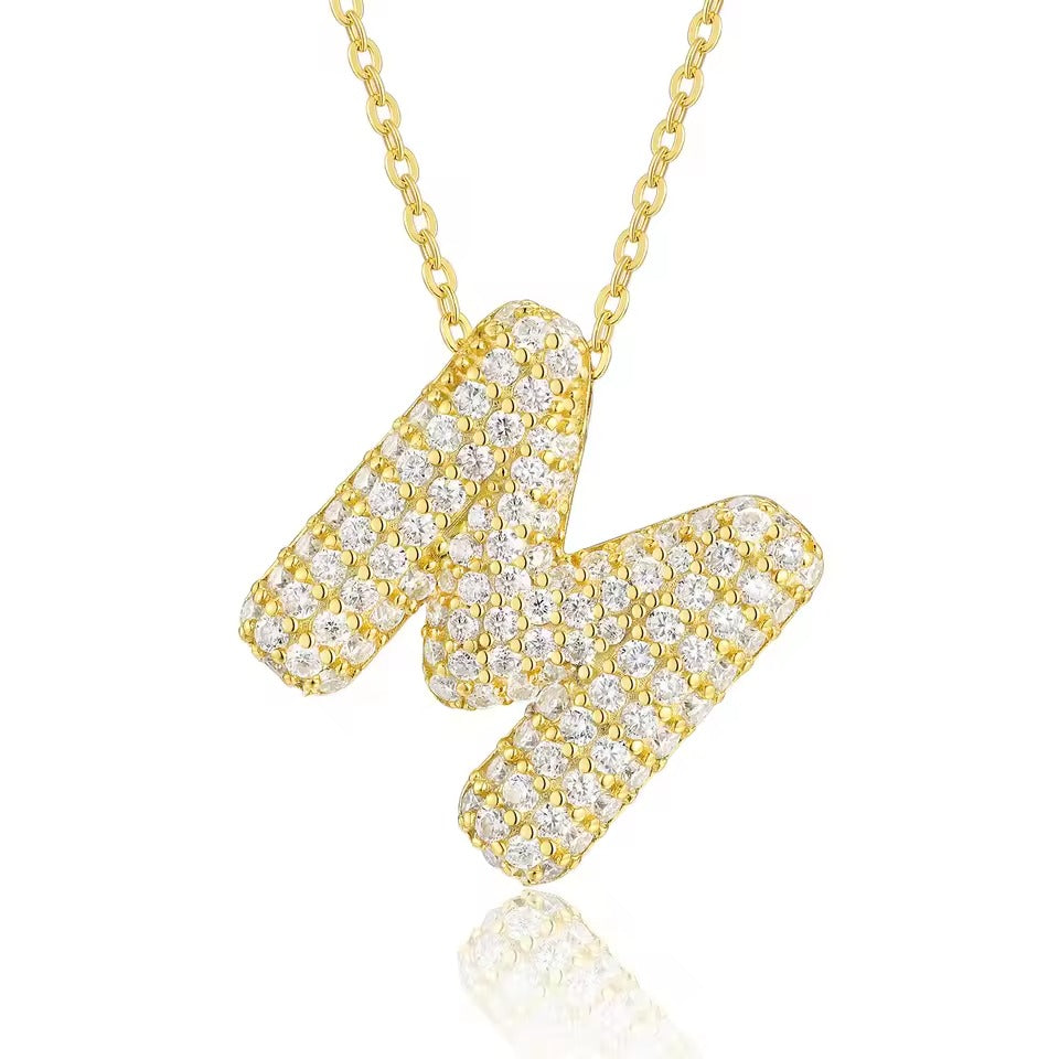 Bling Bubble Initial Letter Moissanite Necklace 24
