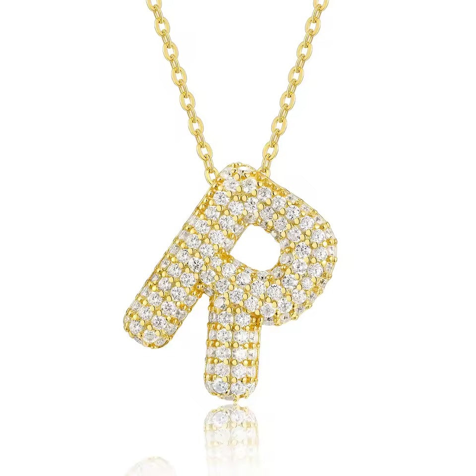 Bling Bubble Initial Letter Moissanite Necklace 25