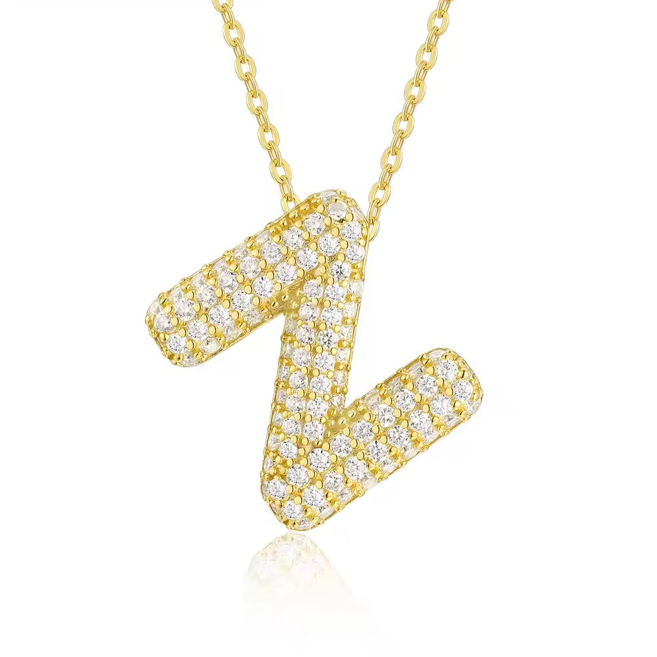 Bling Bubble Initial Letter Moissanite Necklace 27