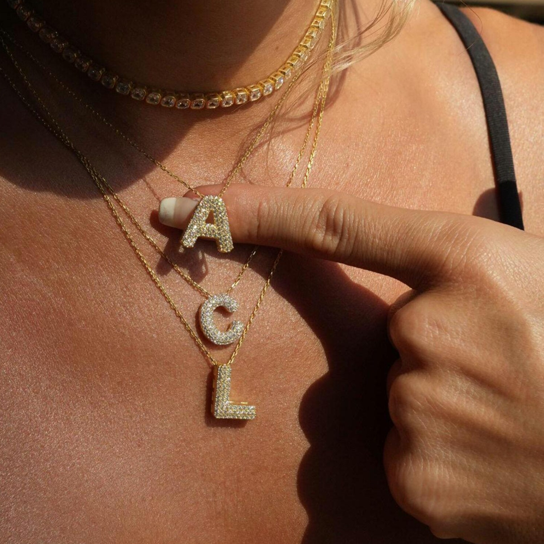 Bling Bubble Initial Letter Moissanite Necklace 3