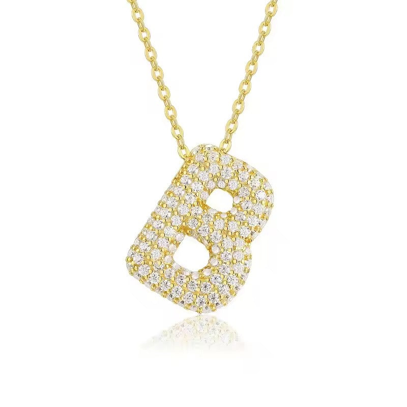 Bling Bubble Initial Letter Moissanite Necklace 6