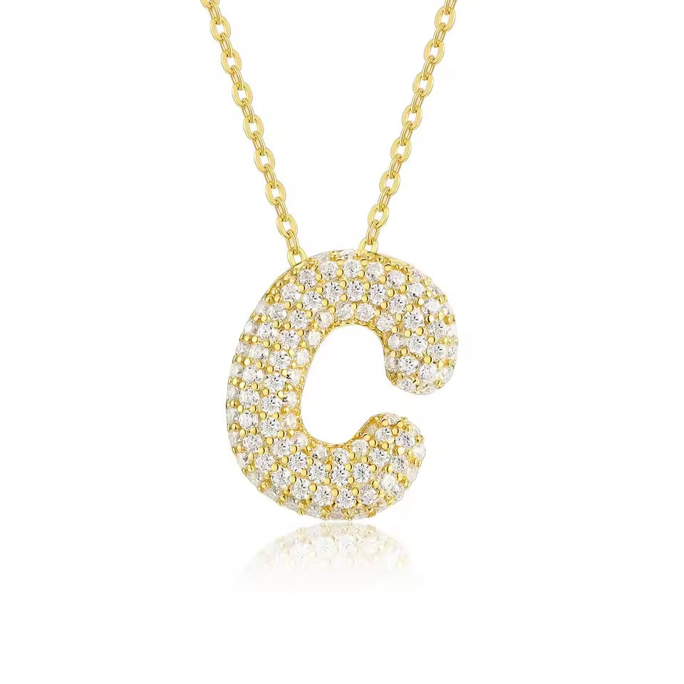 Bling Bubble Initial Letter Moissanite Necklace 7