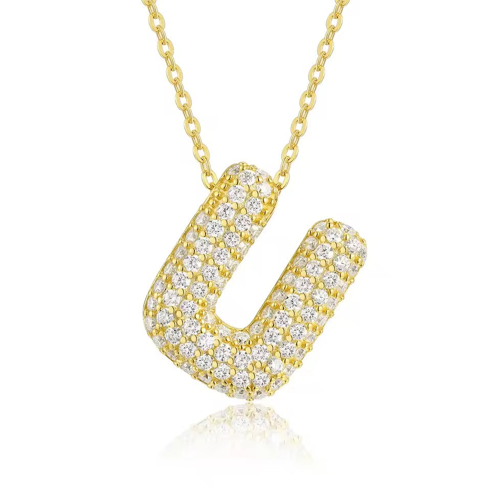 Bling Bubble Initial Letter Moissanite Necklace 9