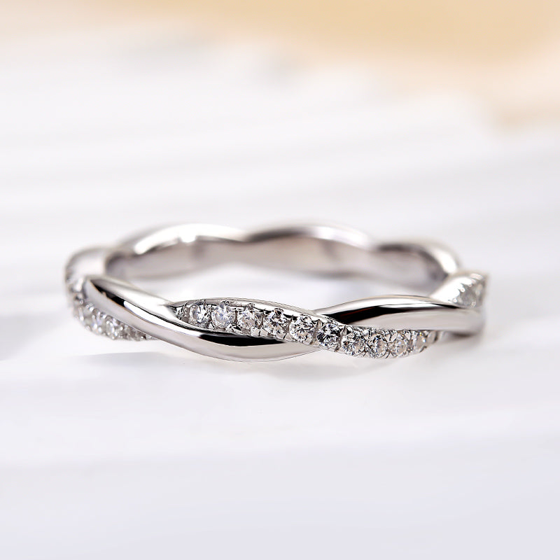 Rodiffy Moissanite 0.3 Ct Round Cut Pave White Gold Wedding Band 0