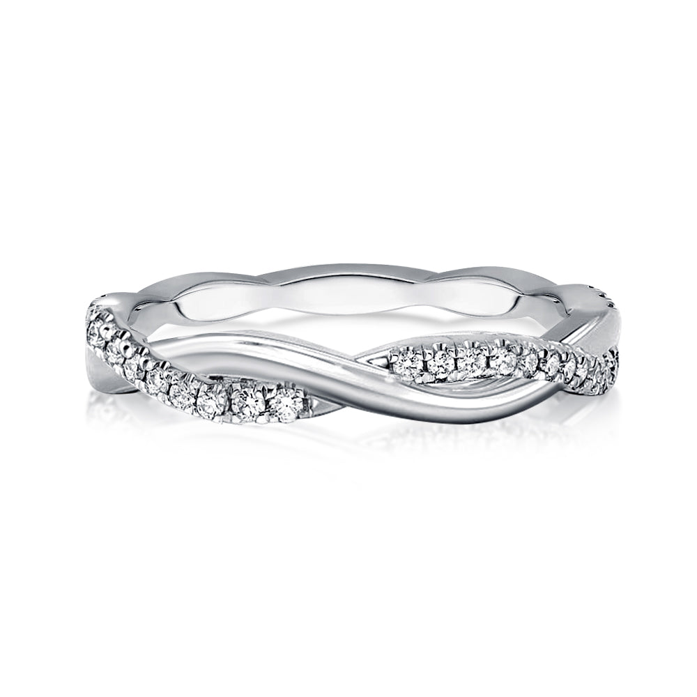 Rodiffy Moissanite 0.3 Ct Round Cut Pave White Gold Wedding Band 1