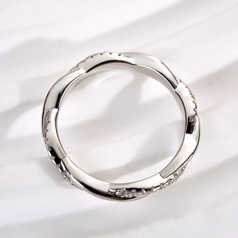 Rodiffy Moissanite 0.3 Ct Round Cut Pave White Gold Wedding Band 4