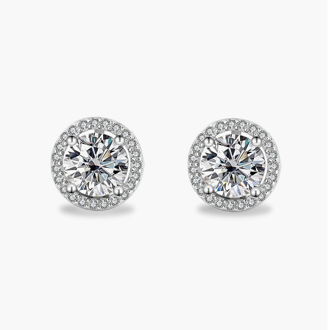 Selene Round-Cut Moissanite Halo Stud Earrings 0