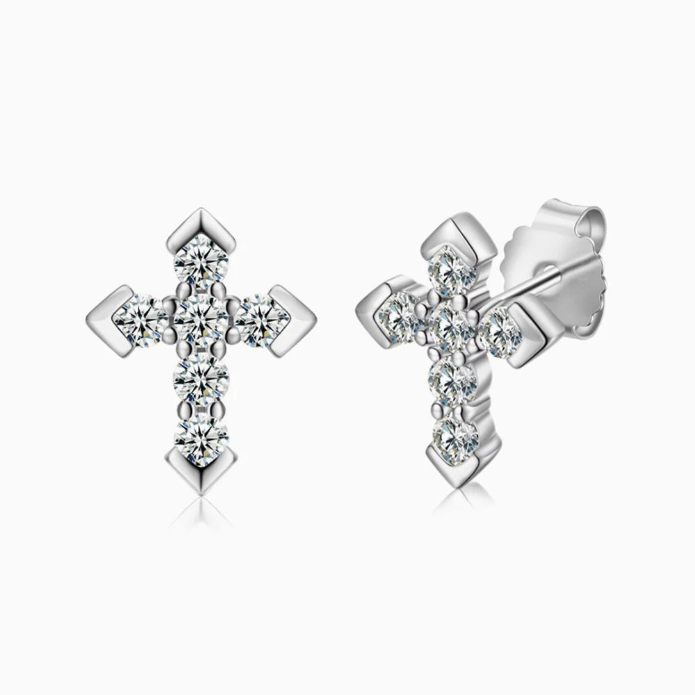 Abigail Cross Pointed Moissanite Stud Earrings 0