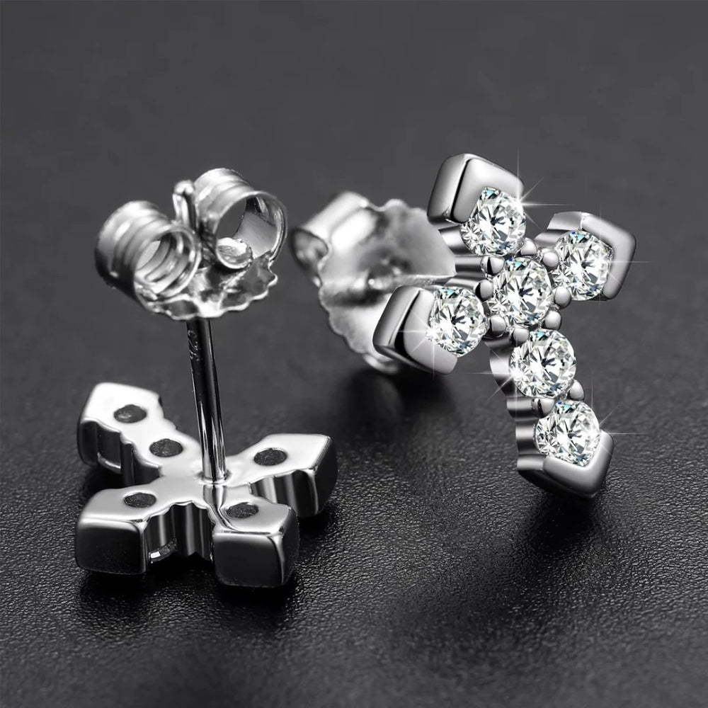 Abigail Cross Pointed Moissanite Stud Earrings 1
