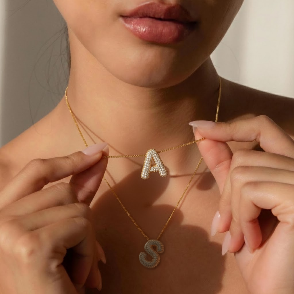 Bling Bubble Initial Letter Moissanite Necklace 1