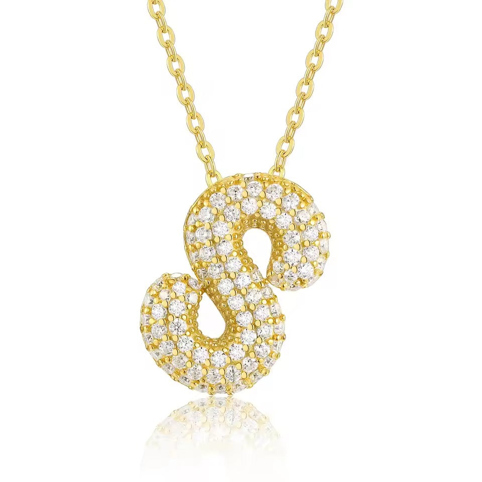 Bling Bubble Initial Letter Moissanite Necklace 14