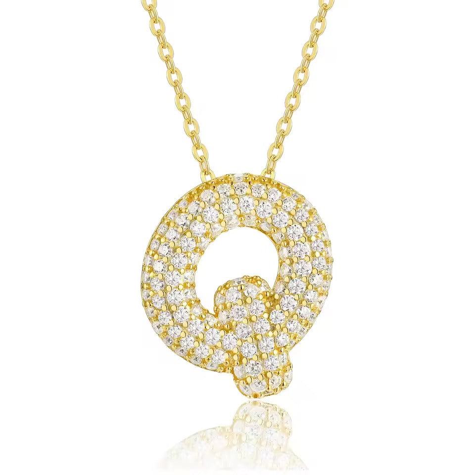 Bling Bubble Initial Letter Moissanite Necklace 15