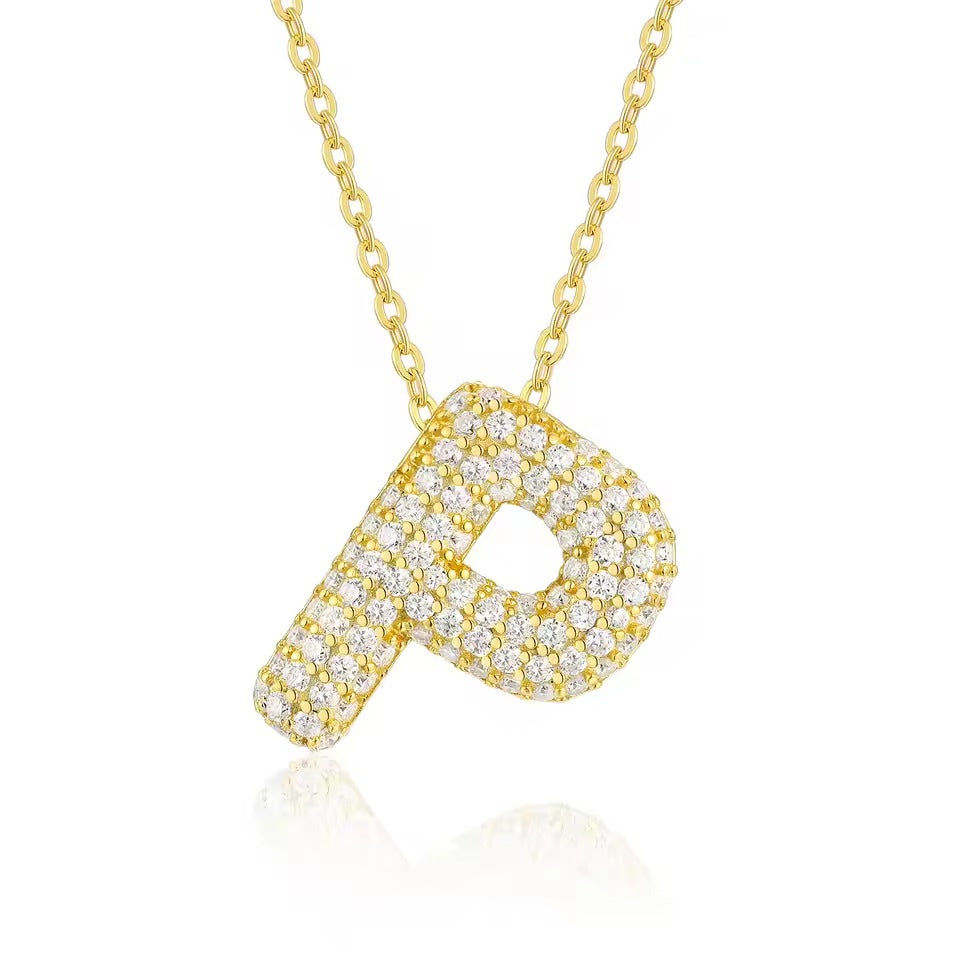 Bling Bubble Initial Letter Moissanite Necklace 18