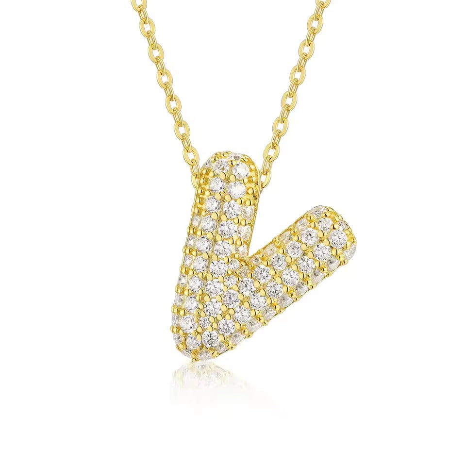 Bling Bubble Initial Letter Moissanite Necklace 22