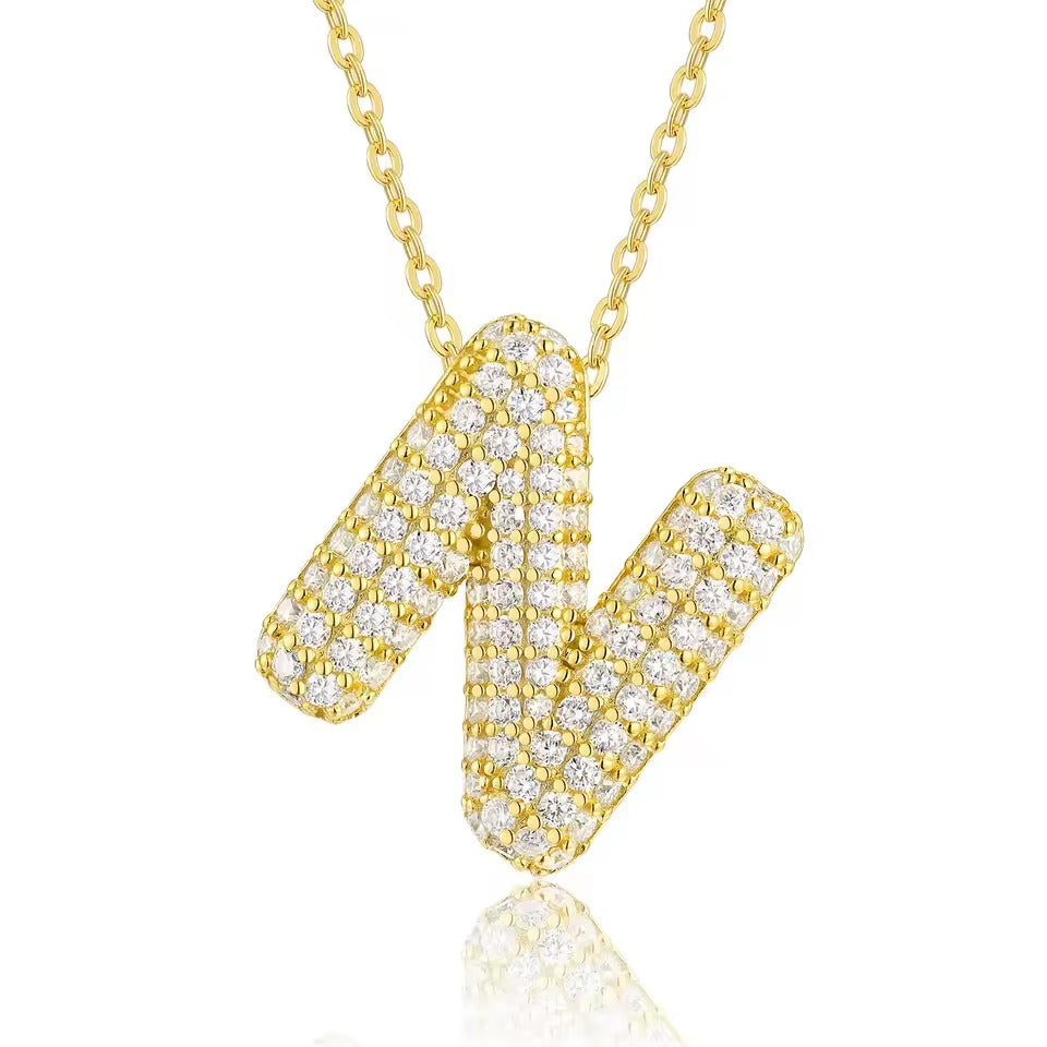 Bling Bubble Initial Letter Moissanite Necklace 28