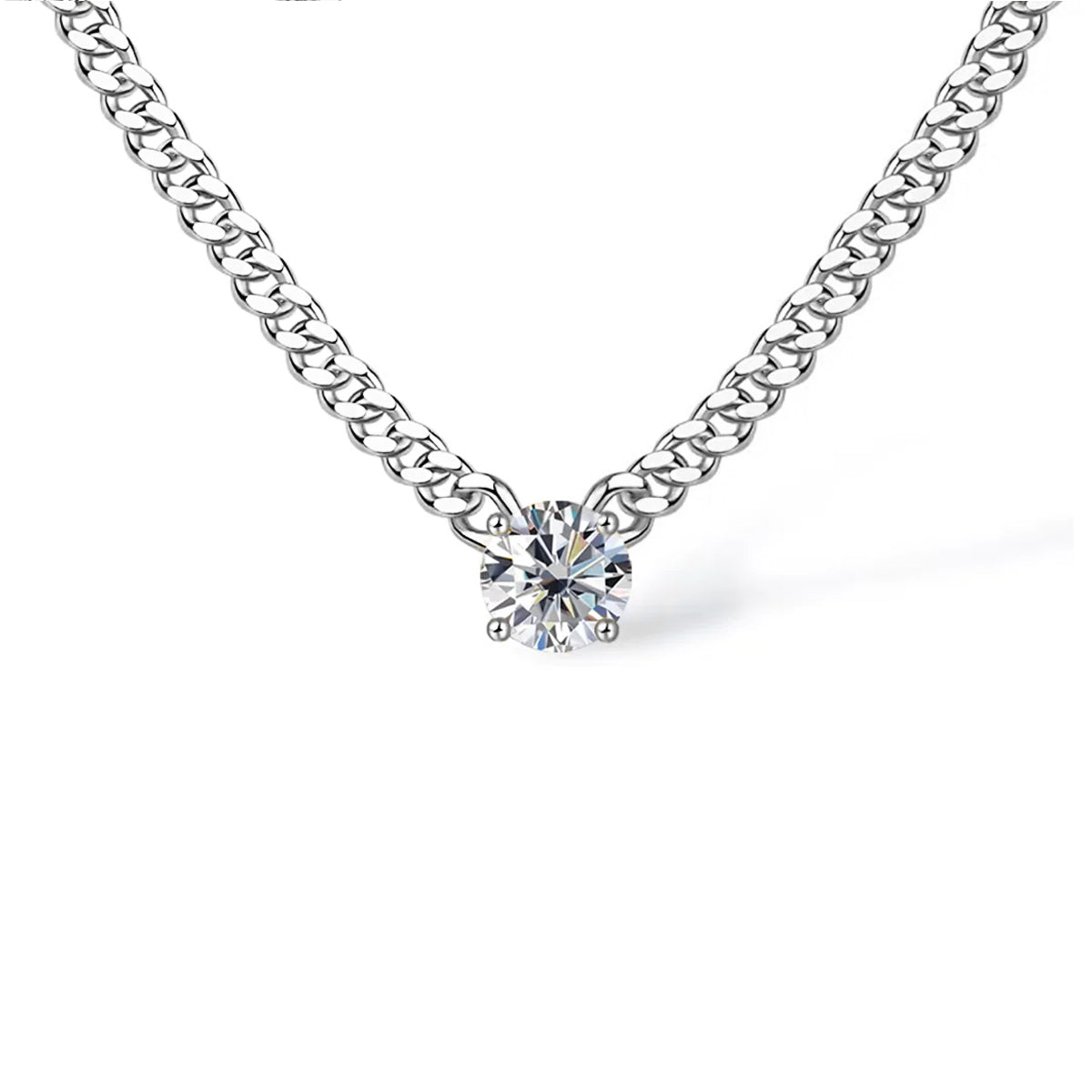 Catena Cuban Chain Round-Cut Moissanite Necklace 0
