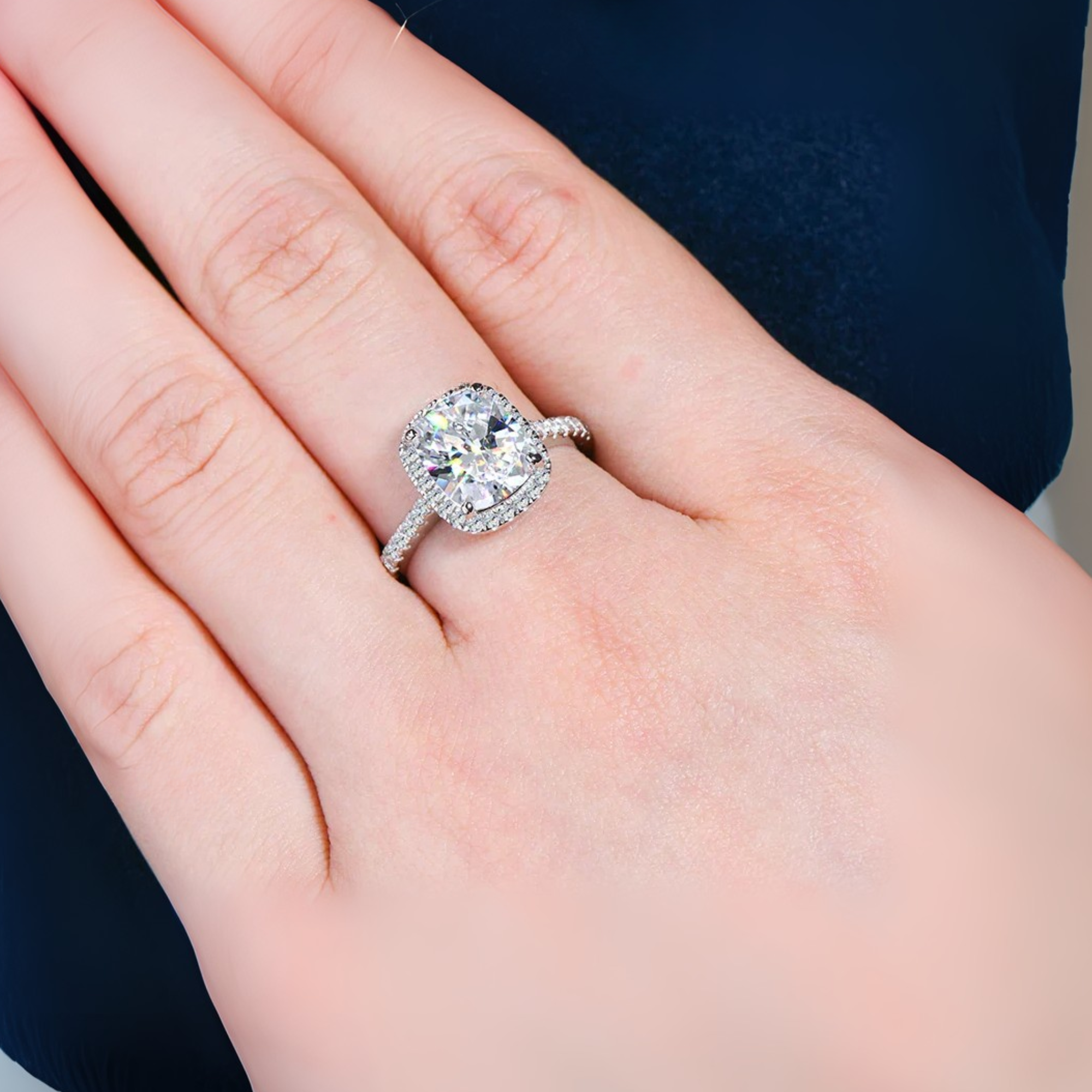 Monroe Cushion-Cut Moissanite Halo Ring 4