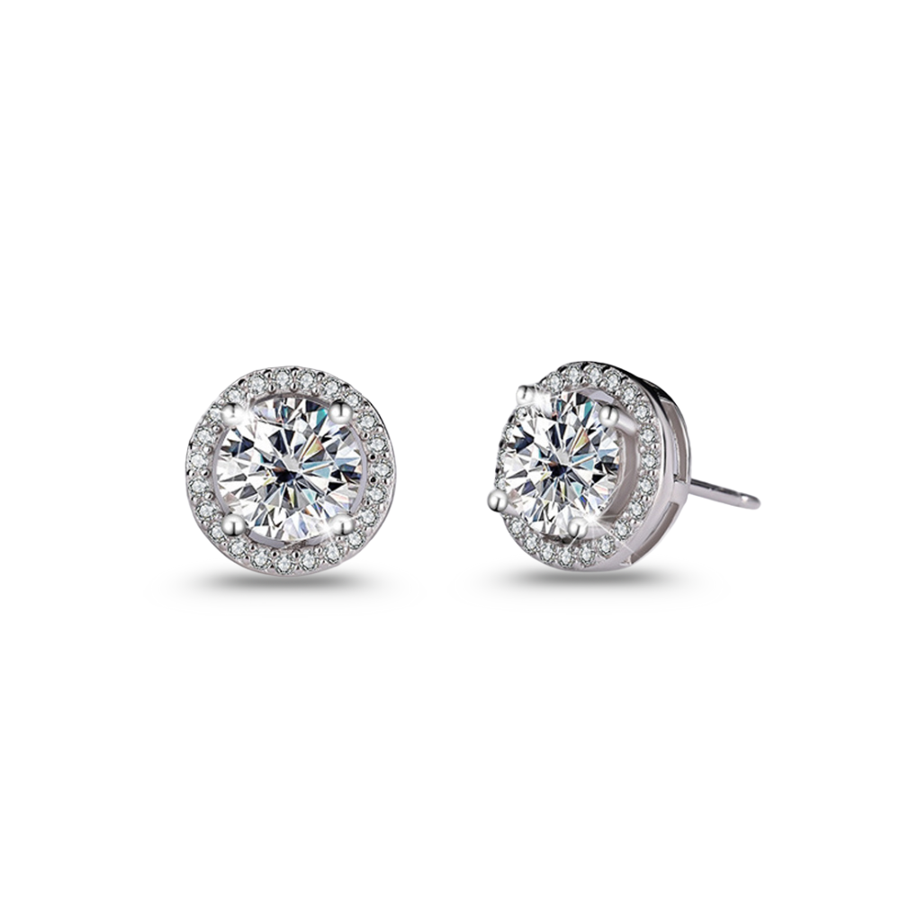 Selene Round-Cut Moissanite Halo Stud Earrings 1