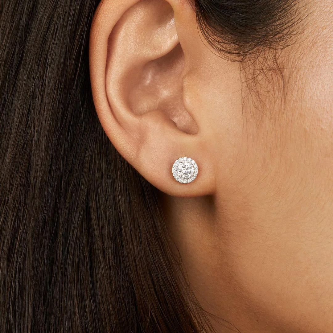 Selene Round-Cut Moissanite Halo Stud Earrings 2