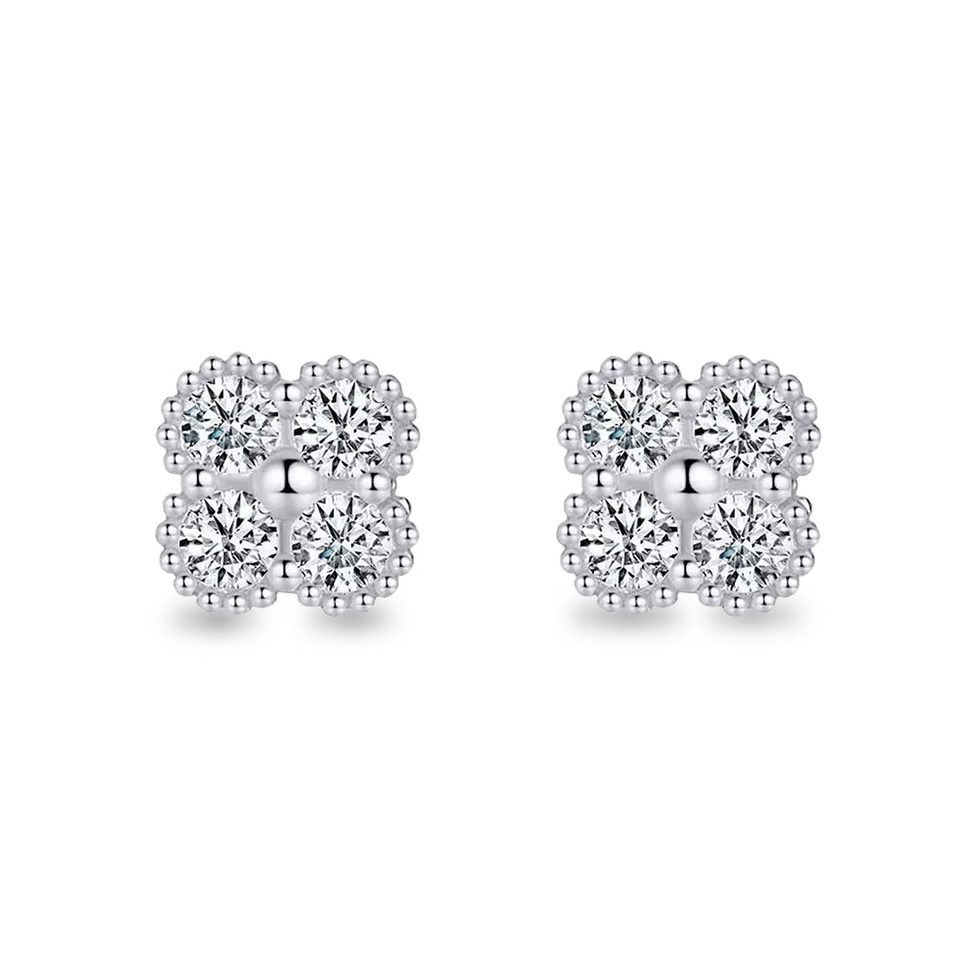 Yuna 4-Leaf Clover Round-Edge Moissanite Stud Earring 0