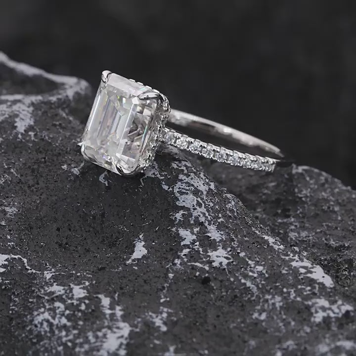 Ariston Emerald-Cut Moissanite Halo Ring